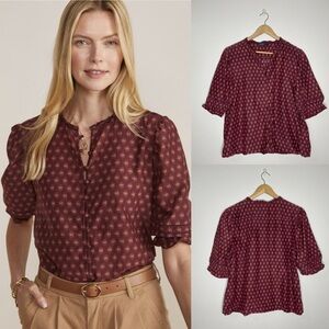 Vineyard Vines | Fenwick Block Print Silk/Cotton Blend Poplin Blouse